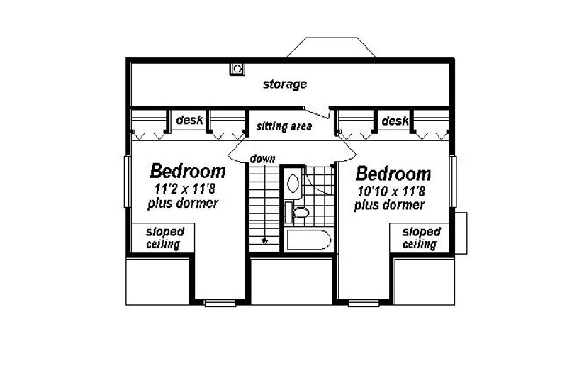 House Design - Floor Plan - Upper Floor for Country House Plan #18-299 - 3 bed, 2 bath