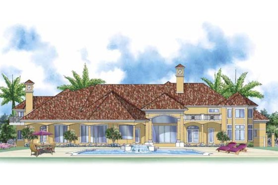 Exterior - Rear Elevation for Mediterranean House Plan #930-414 - 4 bed, 5.5 bath