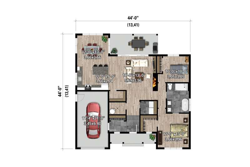 House Design - Floor Plan - Main Floor for Farmhouse House Plan #25-5035 - 2 bed, 1 bath