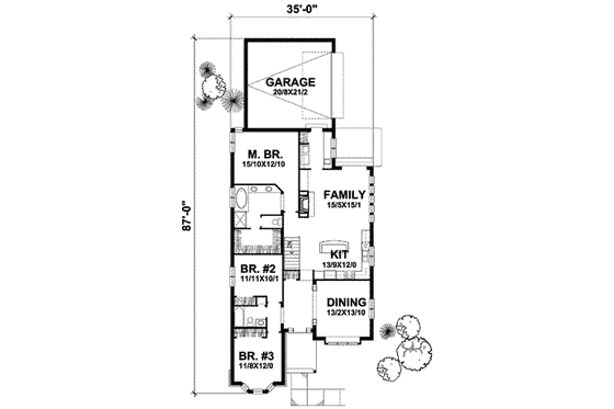 Floor Plan - Main Floor for Traditional House Plan #50-285 - 3 bed, 2 bath