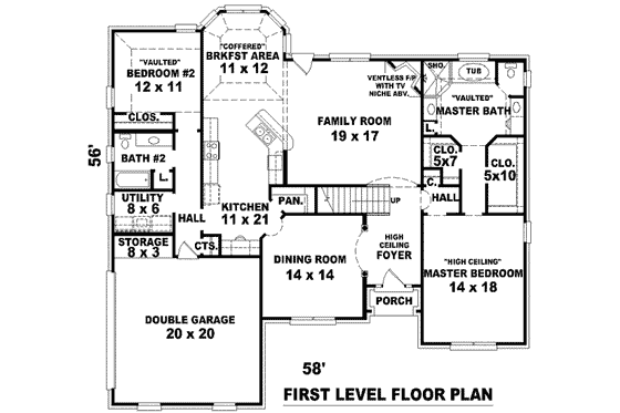 Floor Plan - Main Floor for European House Plan #81-1078 - 4 bed, 3 bath