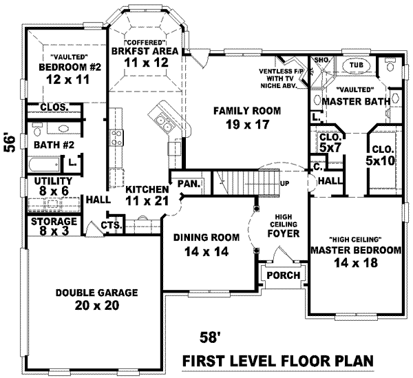 Floor Plan - Main Floor for European House Plan #81-1078 - 4 bed, 3 bath