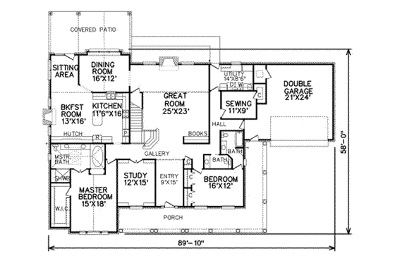 Floor Plan - Main Floor for Southern House Plan #65-336 - 3 bed, 4 bath