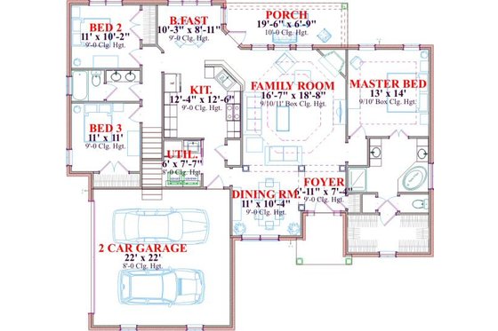 Floor Plan - Main Floor for Traditional House Plan #63-170 - 3 bed, 2 bath
