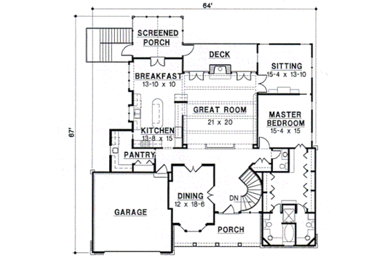 Floor Plan - Main Floor for Traditional House Plan #67-218 - 4 bed, 4 bath