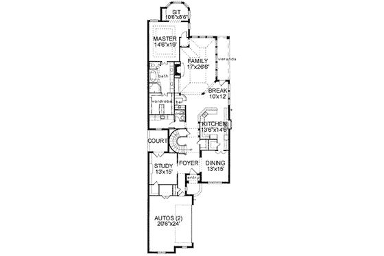 Floor Plan - Main Floor for European House Plan #141-120 - 3 bed, 2.5 bath