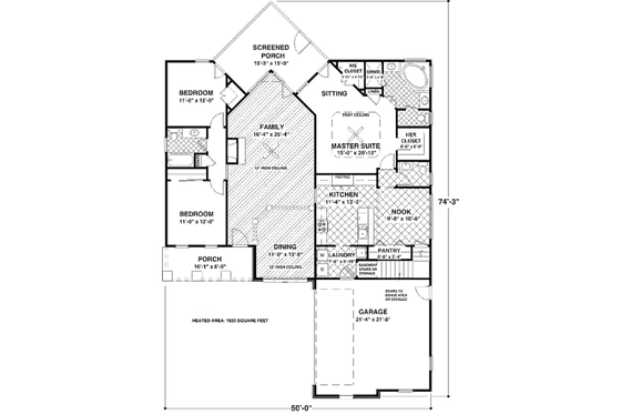 Floor Plan - Main Floor for Craftsman House Plan #56-581 - 3 bed, 2.5 bath