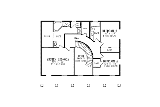 Floor Plan - Upper Floor for Colonial House Plan #1-522 - 4 bed, 3 bath