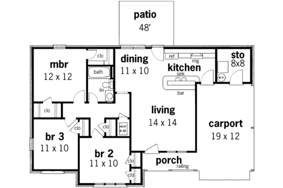 Floor Plan - Main Floor House Plan #45-220 - 3 bed, 1 bath