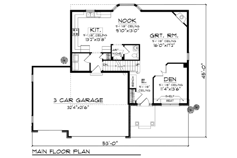 House Plan Design - Floor Plan - Main Floor for Country House Plan #70-989 - 3 bed, 2.5 bath