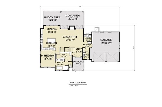 Floor Plan - Main Floor for Craftsman House Plan #1070-67 - 3 bed, 2.5 bath