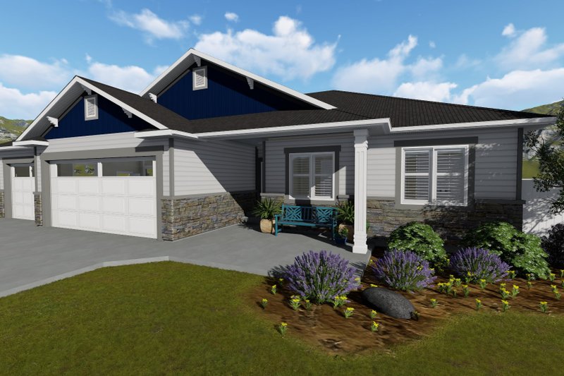 House Plan Design - Exterior - Front Elevation 1 for Ranch House Plan #1060-39 - 3 bed, 2 bath