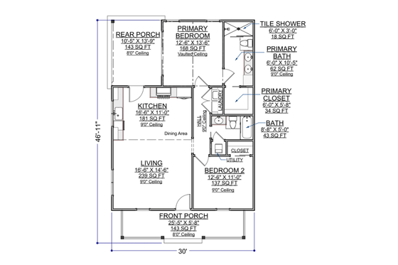 Floor Plan - Main Floor for Cabin House Plan #1116-27 - 2 bed, 2 bath