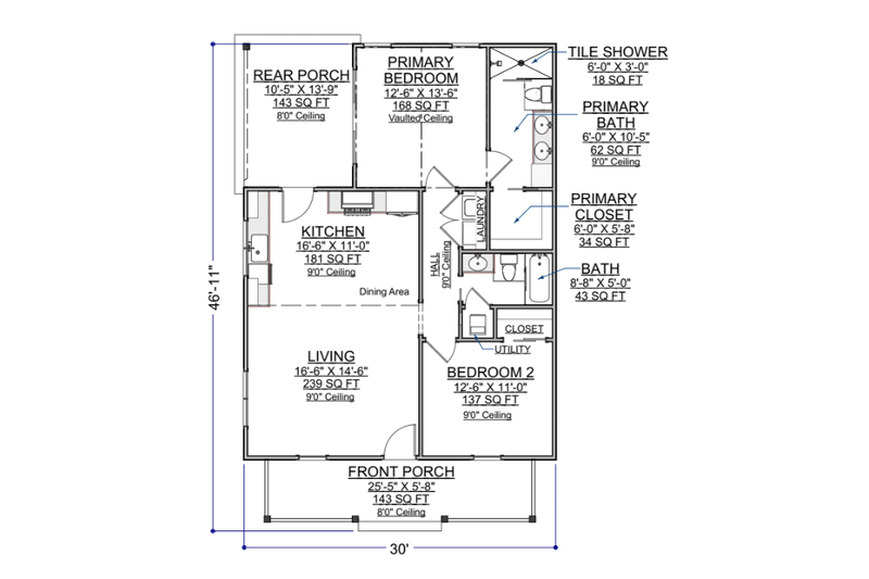 Architectural House Design - Floor Plan - Main Floor for Cabin House Plan #1116-27 - 2 bed, 2 bath