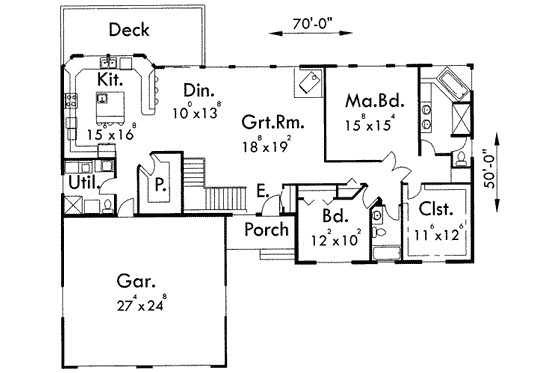 Floor Plan - Main Floor for Ranch House Plan #303-326 - 2 bed, 3.5 bath