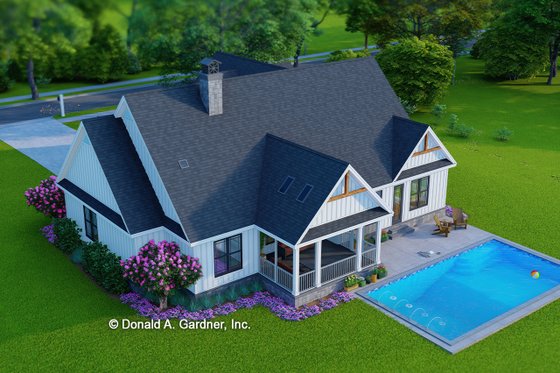 Exterior - Rear Elevation 1 for Ranch House Plan #929-1164 - 4 bed, 2.5 bath