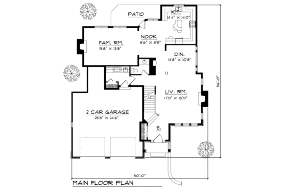 Floor Plan - Main Floor for Traditional House Plan #70-391 - 3 bed, 2.5 bath