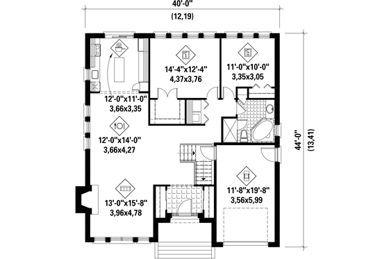 Floor Plan - Main Floor for Contemporary House Plan #25-4315 - 2 bed, 1 bath