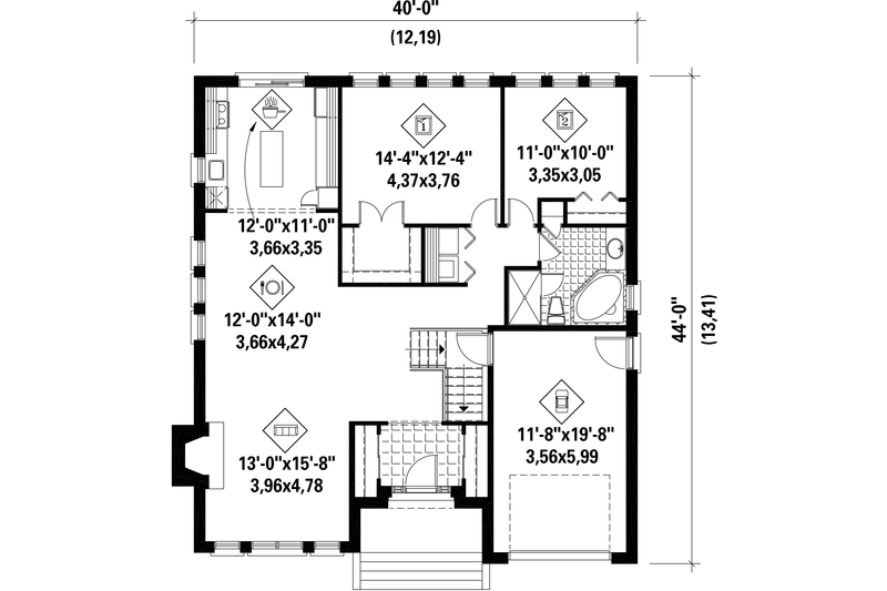 Architectural House Design - Floor Plan - Main Floor for Contemporary House Plan #25-4315 - 2 bed, 1 bath
