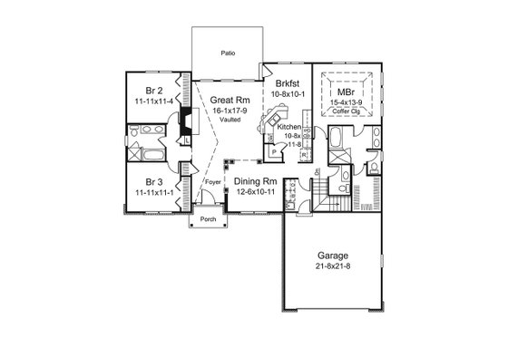 Floor Plan - Main Floor for Ranch House Plan #57-656 - 3 bed, 2.5 bath