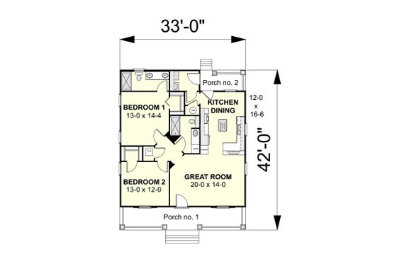 Floor Plan - Main Floor for Country House Plan #44-188 - 2 bed, 2 bath
