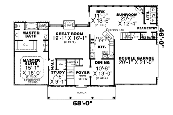 Floor Plan - Main Floor for Southern House Plan #34-138 - 4 bed, 3.5 bath