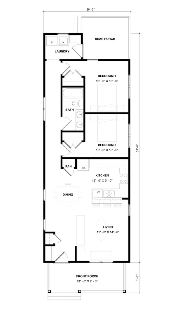 Architectural House Design - Floor Plan - Main Floor for Bungalow House Plan #936-43 - 2 bed, 1 bath