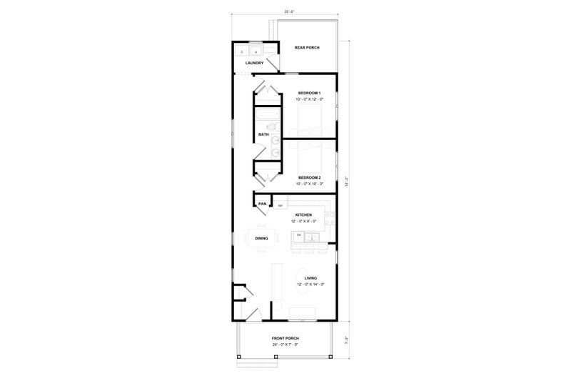 Architectural House Design - Floor Plan - Main Floor for Bungalow House Plan #936-43 - 2 bed, 1 bath