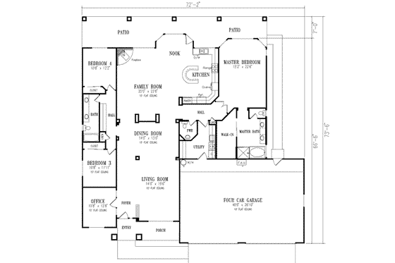 Floor Plan - Main Floor for Adobe / Southwestern House Plan #1-717 - 4 bed, 2.5 bath