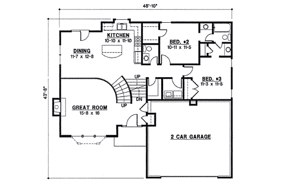 Floor Plan - Main Floor for Traditional House Plan #67-804 - 3 bed, 2 bath