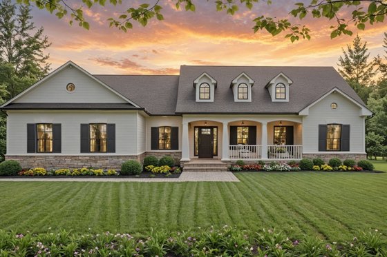 Exterior - Front Elevation for Country House Plan #21-611 - 3 bed, 2 bath