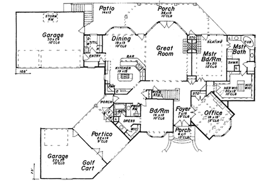 Floor Plan - Main Floor for European House Plan #52-177 - 3 bed, 3.5 bath