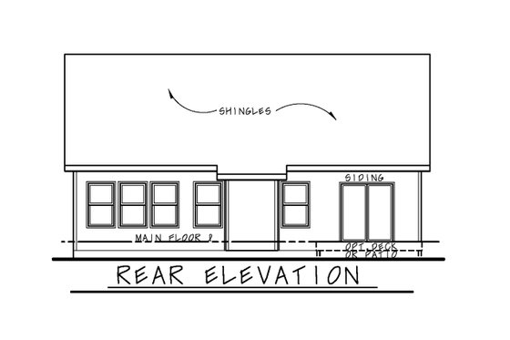 Exterior - Rear Elevation for Traditional House Plan #20-2593 - 2 bed, 2 bath