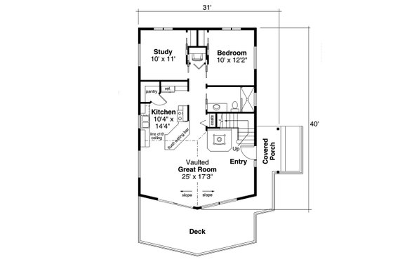 Floor Plan - Main Floor for Cabin House Plan #124-1158 - 2 bed, 2 bath