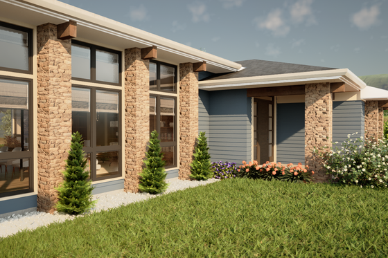 Exterior - Front Elevation 3 for Prairie House Plan #48-1069 - 4 bed, 3.5 bath