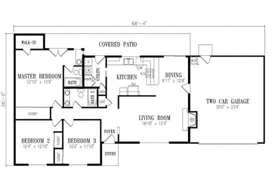 Floor Plan - Main Floor for Adobe / Southwestern House Plan #1-245 - 3 bed, 2 bath