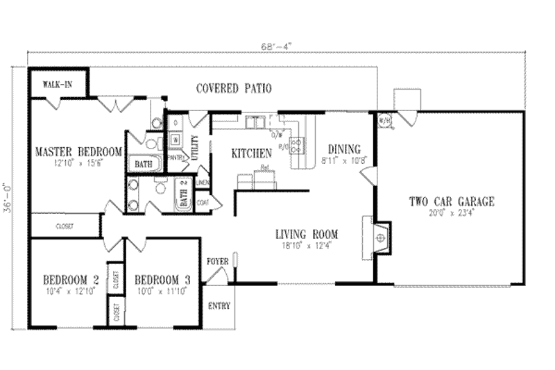 Dream House Plan - Floor Plan - Main Floor for Adobe / Southwestern House Plan #1-245 - 3 bed, 2 bath