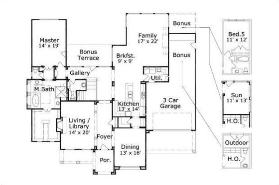 Floor Plan - Main Floor for European House Plan #411-203 - 4 bed, 3 bath