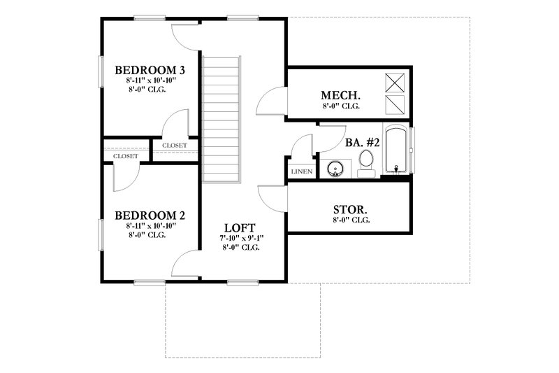 House Design - Floor Plan - Upper Floor for Colonial House Plan #1058-212 - 3 bed, 2.5 bath