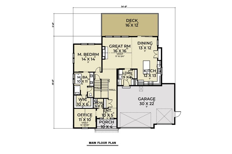 Dream House Plan - Floor Plan - Main Floor for Farmhouse House Plan #1070-171 - 3 bed, 2.5 bath