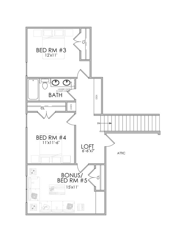 Dream House Plan - Floor Plan - Upper Floor for Traditional House Plan #1098-15 - 5 bed, 3 bath