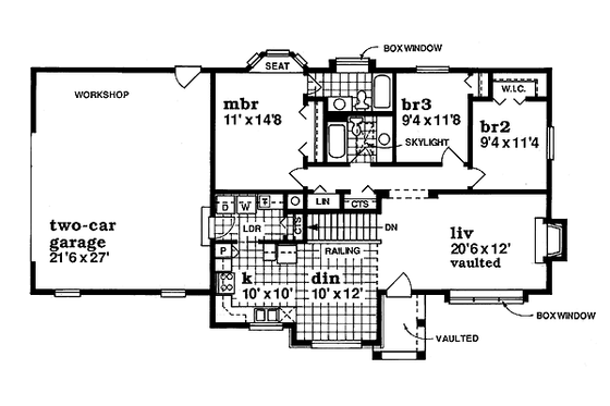 Floor Plan - Main Floor for Craftsman House Plan #47-327 - 3 bed, 2 bath