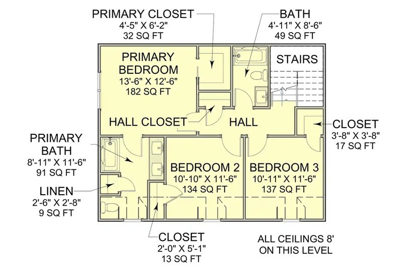House Blueprint - Floor Plan - Upper Floor for Colonial House Plan #1116-56 - 3 bed, 2.5 bath
