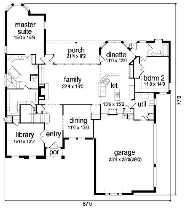 Floor Plan - Main Floor for European House Plan #84-289 - 4 bed, 3 bath