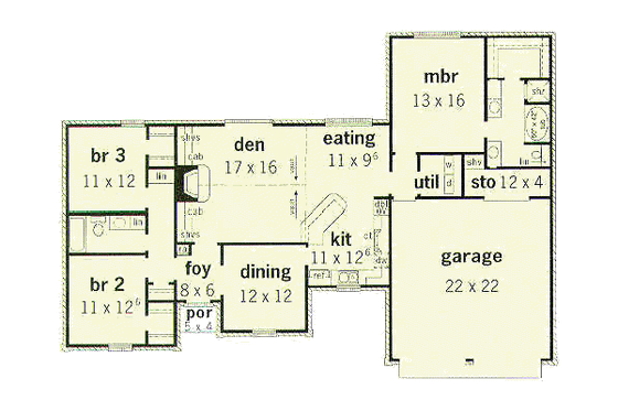 Floor Plan - Main Floor for Traditional House Plan #16-124 - 3 bed, 2 bath