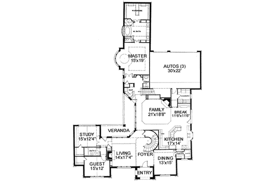 Floor Plan - Main Floor for European House Plan #141-131 - 5 bed, 4.5 bath