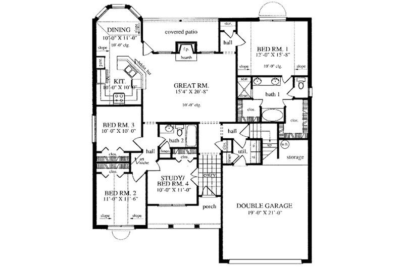 Home Plan - Floor Plan - Main Floor for Cottage House Plan #42-398 - 4 bed, 2 bath