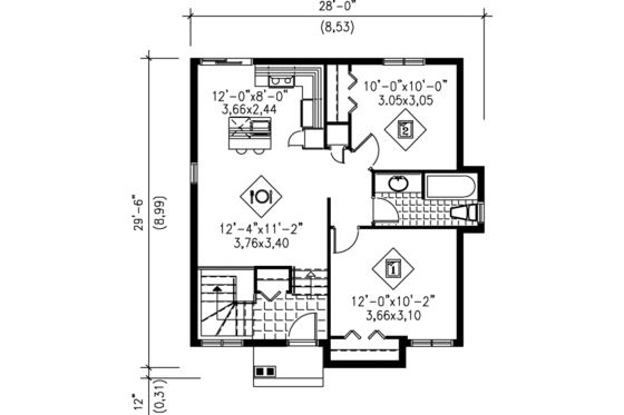 Floor Plan - Main Floor for Traditional House Plan #25-192 - 2 bed, 1 bath