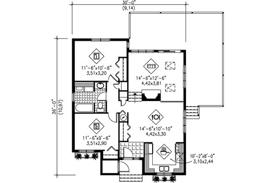 Floor Plan - Main Floor for Cabin House Plan #25-1119 - 2 bed, 1 bath