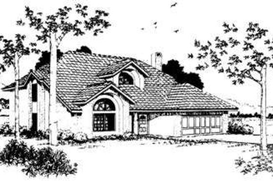 Exterior - Front Elevation for Adobe / Southwestern House Plan #303-107 - 3 bed, 2.5 bath